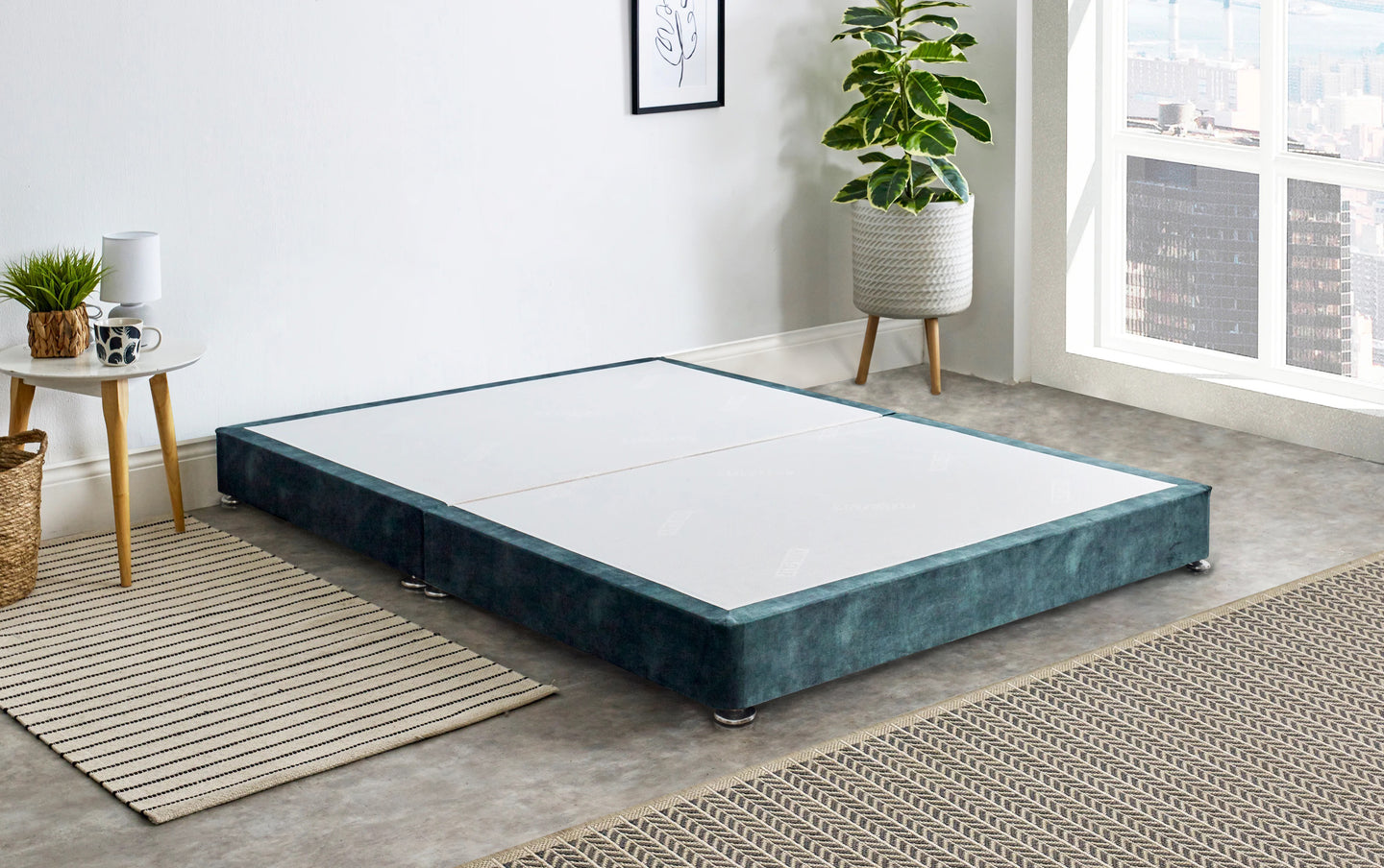 Marshmallow Low Divan Bed Base On Chrome Glides